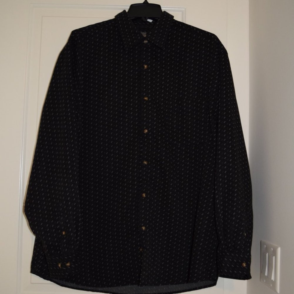 3 for 30 ~ Denver Hayes Button Down Shirt Sueded Fabric Black & Ivory Pattern XL - Picture 3 of 7